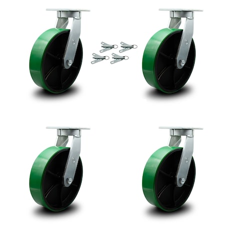 Service Caster 10 Inch Heavy Duty Green Poly on Cast Iron Caster Set with Swivel Locks, 4PK SCC-KP92S1030-PUR-GB-BSL-4